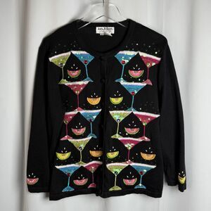 Jack B Quick Beaded Embroidered Appliqué Martini Cardigan Sweater Sz XL